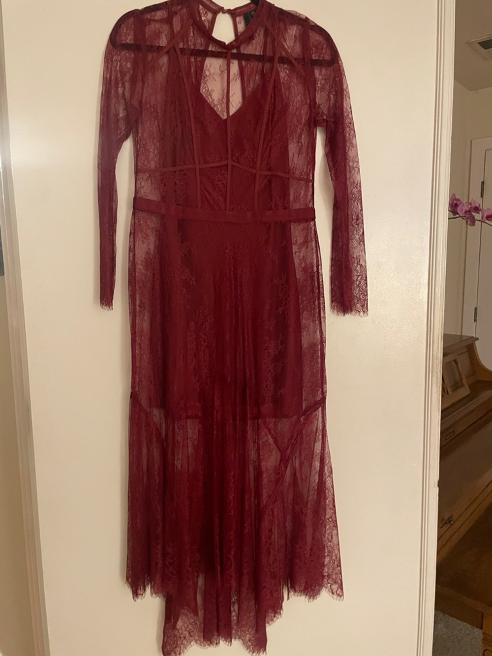 Ever New Burgundy Lace Long Sleeve Midi Dress